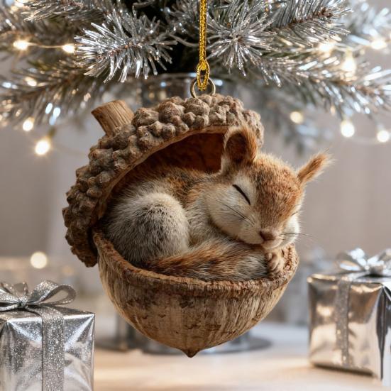 2D Forest Animal Acorn Ornaments Cozy Forest Christmas Tree Ornaments Woodland Creature Acrylic Hanging Ornament for Home Party Decor