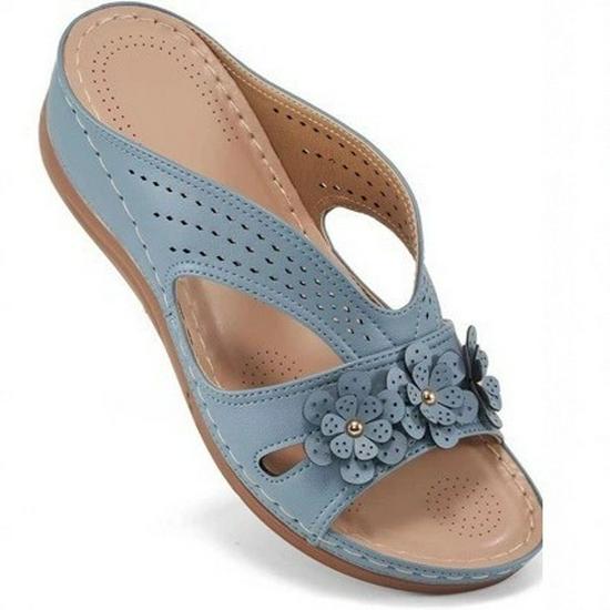European & American Retro Floral Wedge Heel Plus Size Sandals & Slippers - 2025 Casual Beach One-Strap Design