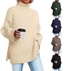 Women High Neck Oversized Pullover Split Long Sleeve Ribbed Knit Sweater Loose Warm Autumn Winter Top