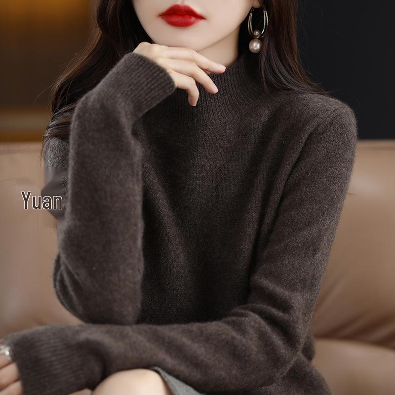 Women's Autumn/Winter Half Turtleneck Sweater - Long Sleeve, Loose, Slimming Knit Pullover