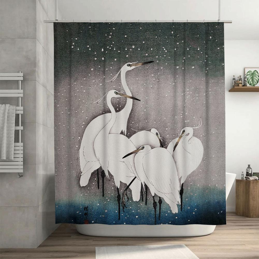 Deluxe White Egret Shower Curtain Unique Bath Decor for Home Decoration Soft Fabric Waterproof Printing Bathroom Rug Cover Set
