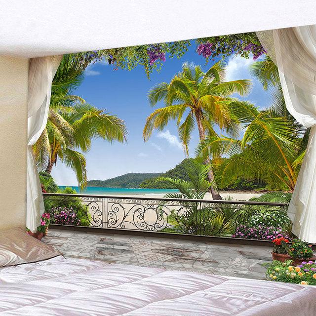 Natură peisaj marin Tapiserie pe malul mării Cocotier Ocean Plajă Tapiserie agățată pe perete Artă decorativă Decor pentru casa Tavan de fundal