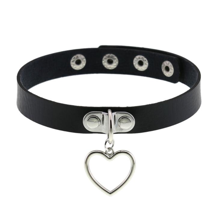 DIEZI Harajuku Black PU Leather Choker Necklace For Women Men Punk Gothic Round Heart Star Statement Pendant Tassel Necklace