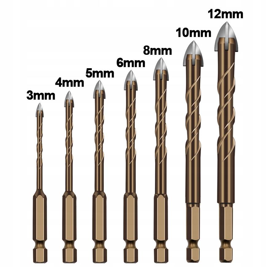 Jeu de forets hélicoïdaux pour verre, carrelage, céramique, 7 pcs., 3-12 mm