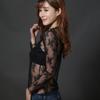 Spring Women's Top Long Sleeved Mesh Shirt Women's Korean Version Lace Shirt Embroidered Mesh Base Shirt