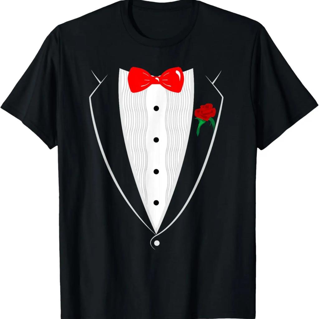 Black And White Tuxedo With Ruffles And A Rose Shirt