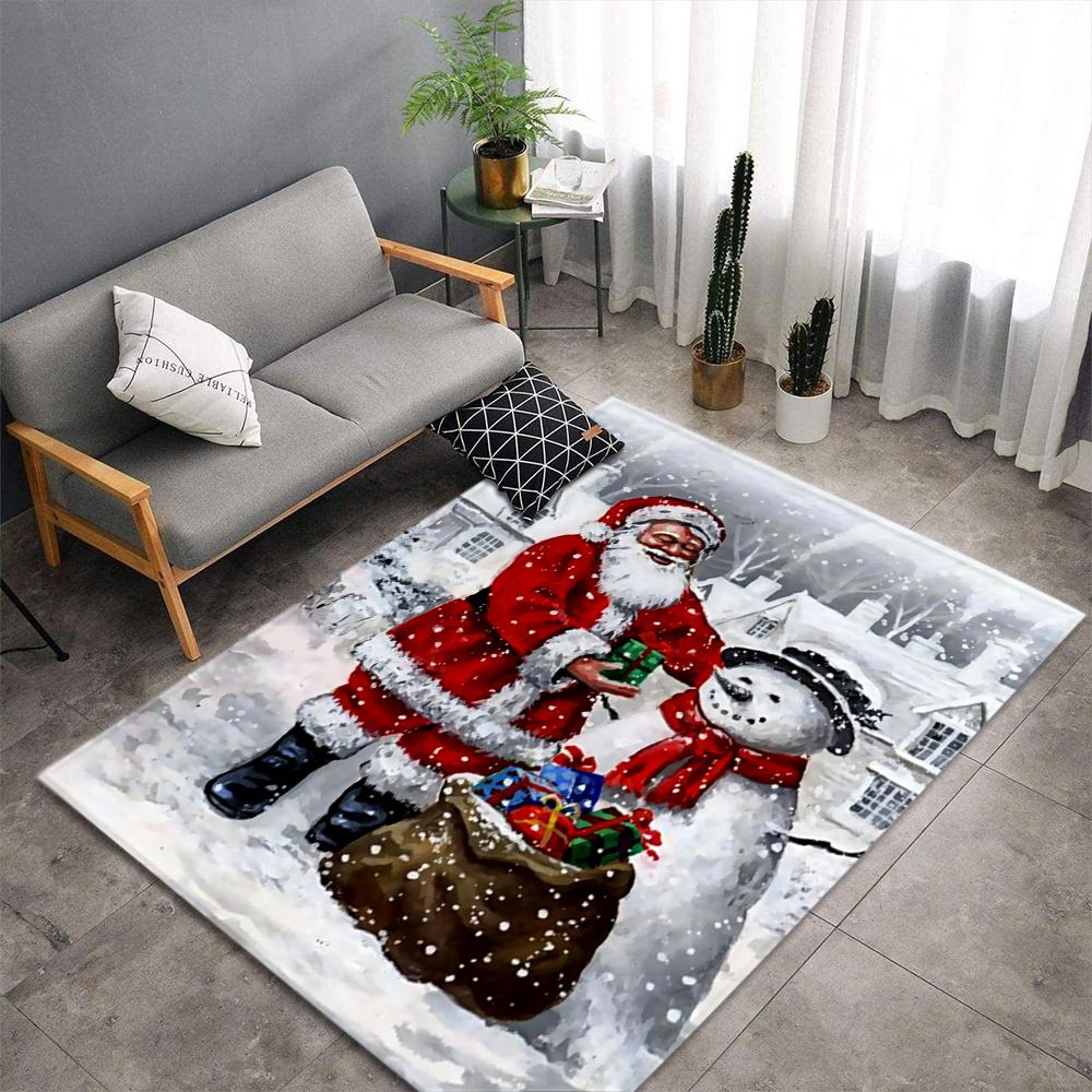 Christmas Living Room Carpet New Year's Child Rug Snowman Santa Claus Floor Mat Kitchen Bedroom Area Rug Non-slip Doormat