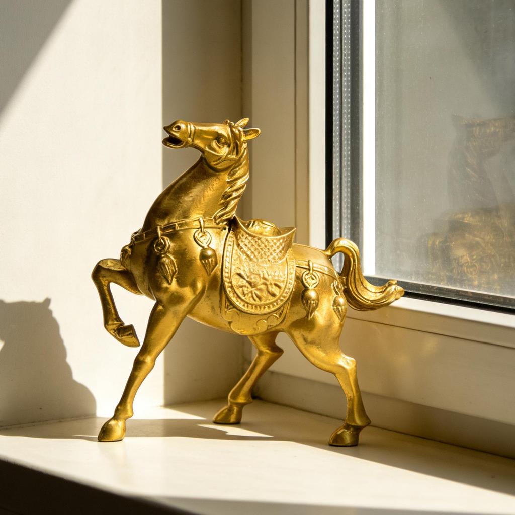 Metal Golden Horse Statue Feng Shui Horse Year Ornament Chinese New Year Wealth Animal Figurine Home Office Desktop Ornament