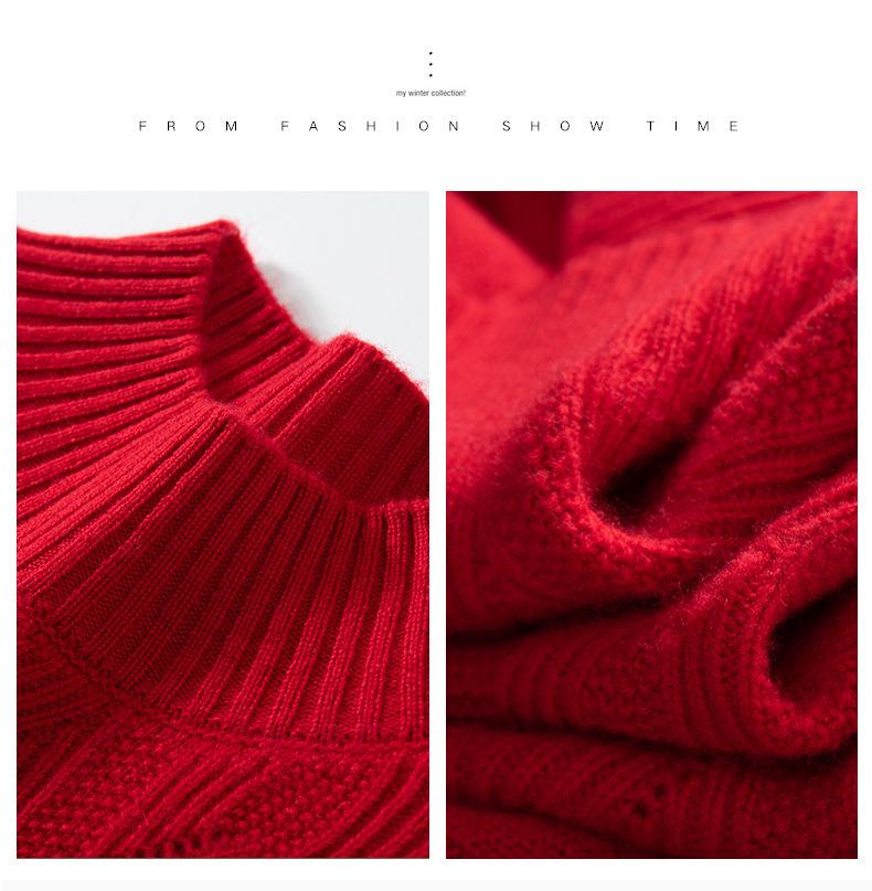 Women's Cashmere Slim-Fit Half-High Collar Pullover Sweater, Autumn/Winter 2023 Collection