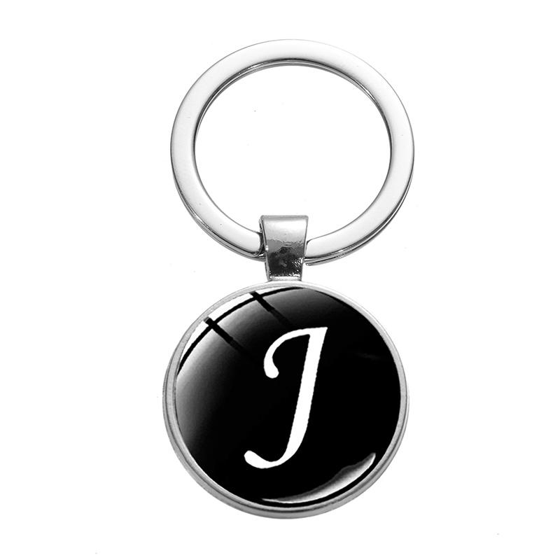 1PC AZ Initial Name Brief Anhänger Schlüsselanhänger Halter Runde Alphabet Schlüsselanhänger Kunst Foto Glas Cabochon Vintage Schmuck