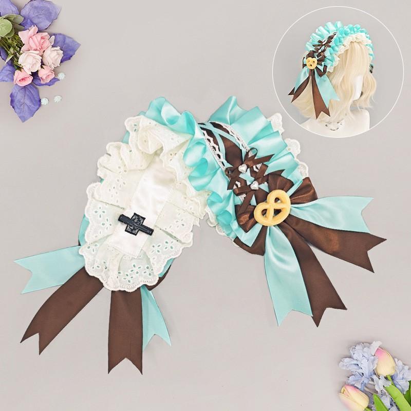 Sweet Japanese Lolita Hair Band With Lace Bow Butterfly Detail Handmade Cotton Headband Cosplay Anime Convention