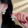Super Flash Zircon Pearl Flower Shape Earrings Women'S High Sense Light Luxury Temperament Earrings Fashion Niche Versatile Earrings