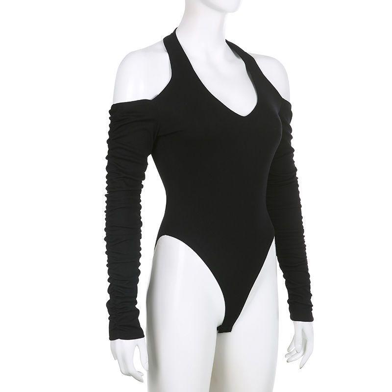 European and American Spring and Autumn Women's Clothing Niche Design Off the Shoulder Top Sexy Slim Fit Off the Back Jumpsuit