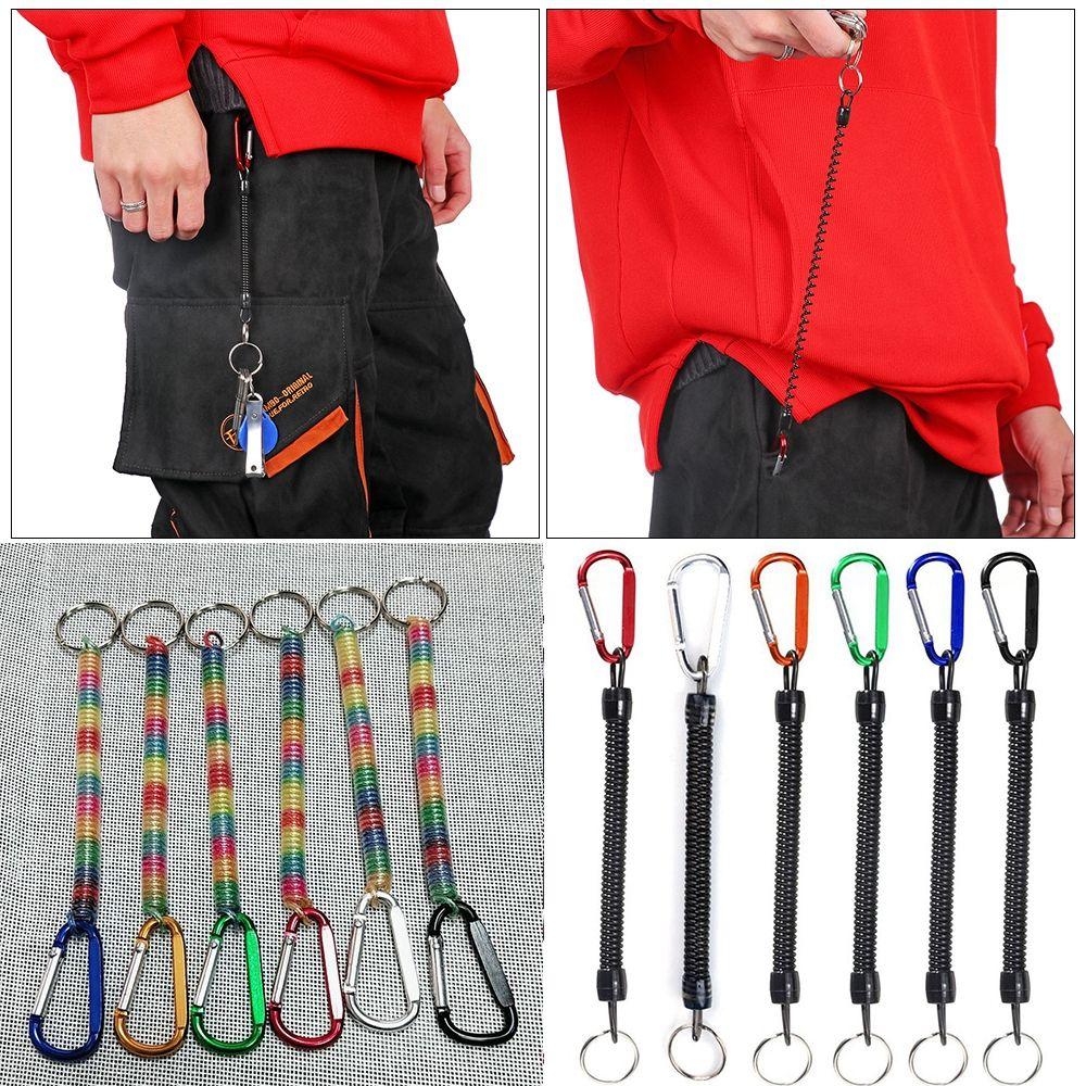 Tether Anti-lost Phone Keychain Spring Elastic Rope Portable Fishing Lanyards Camping Carabiner