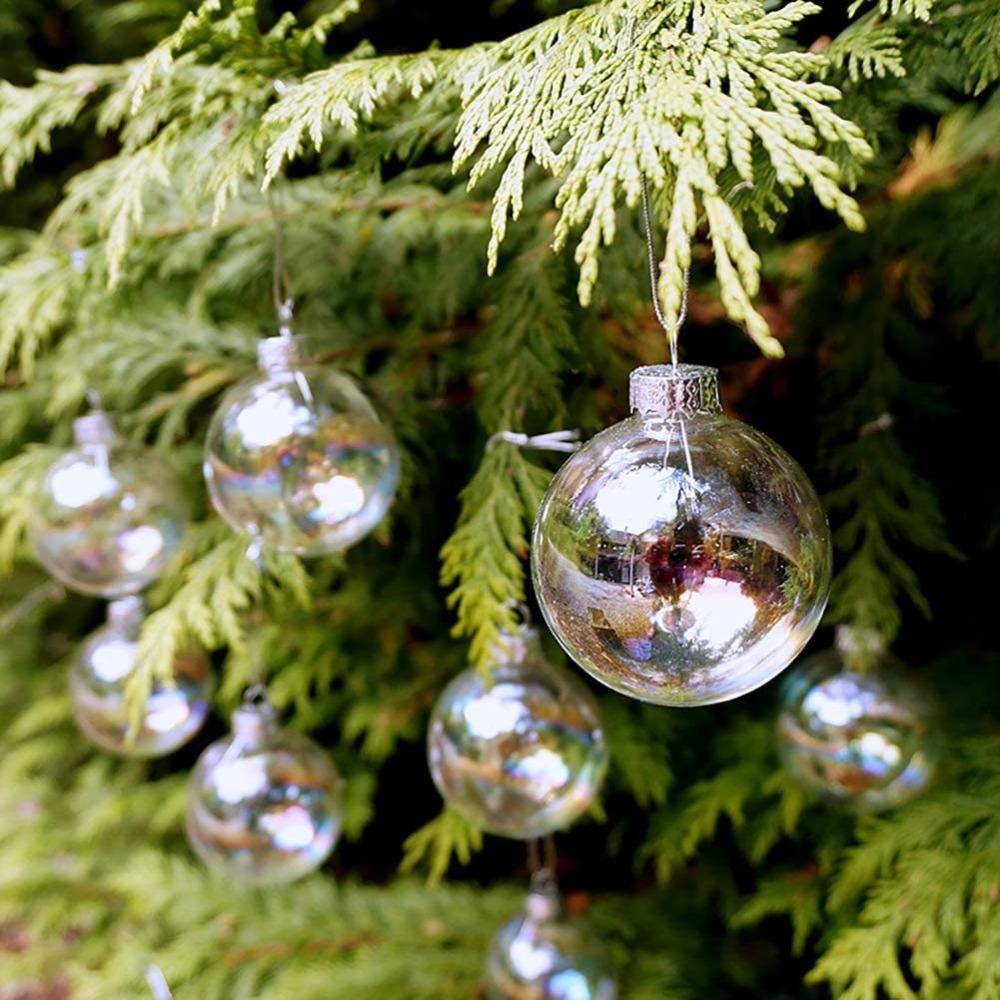 6Pcs 10/8/6cm Colourful Christmas Ball Sphere Clear Iridescent Bubble Ball Pendant Plastic PET Xmas Tree Hanging Ball Festival