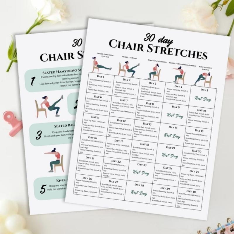 6Pcs Fitness Card Chair Yoga Exercise Charts With Easy To Follow Instructions For Strength Training And Muscle Endurance