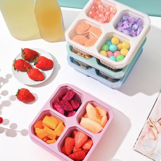 4 Pcs Snack Boxes with 4 Compartments Reusable Easy-Open Lid Snack Containers for Kids Adults Stackable Food Storage Containers for School Home Travel