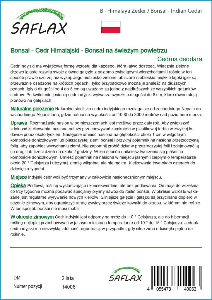 SAFLAX Giardino in borsa - Bonsai - Cedro indiano - 35 semi - Con substrato in una borsa stand up adatta - Cedrus deodara