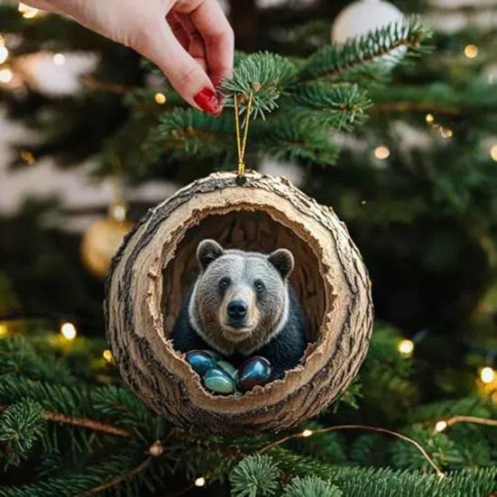 Animal Christmas Ornament 2D Acrylic Cartoon Forest Animal Xmas Tree Hanging Decoration for Holiday Home Decor