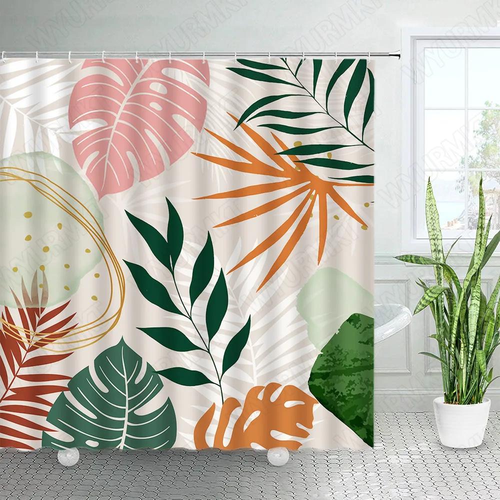 Abstract Mid Century Shower Curtain for Bathroom Decor Modern Boho Minimalistic Semicircle Curve Aesthetic Fabric Bath Curtains