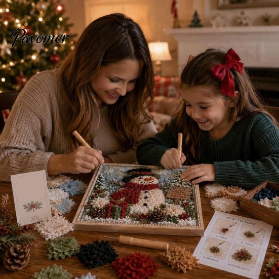 Adults Poke Art Kit 3D Christmas Fabric Kit, DIY Punch Needle Embroidery Set, Festival Handmade Holiday No-Sew Crafts Projects for and Beginner