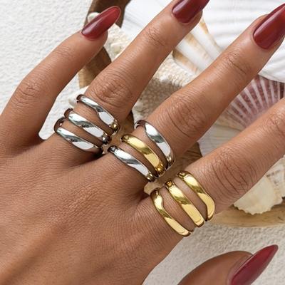 Minimalist Line Ring 18K Gold Color Plated Stainless Steel Stackable Hollow Ring Women's Jewelry Adjustable Ring Party Gift