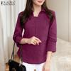 Damen Hemdbluse mit Umlegekragen, einfarbig, lässig, 3/4-Ärmel