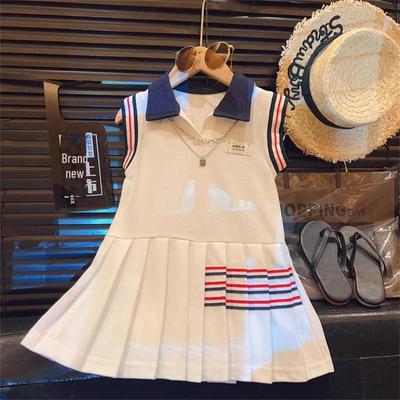 2024 Summer Western-Style Baby Girl Sports Polo Dress with Pleated Skirt