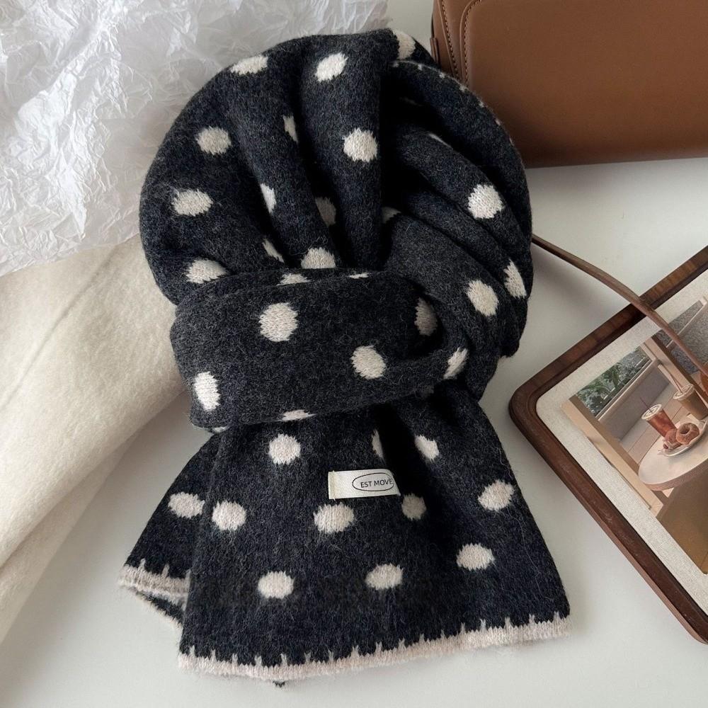 Double-Sided Knitted Scarf Korean Style Polka Dot Scarf Soft Women's Scarf Winter