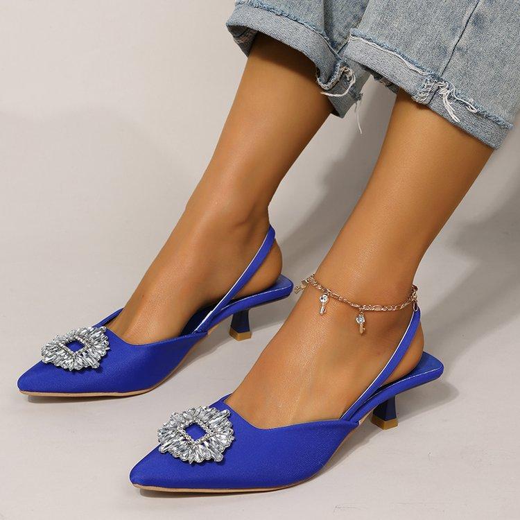 Women's Shoes Summer New Rhinestone Red Pointed Head Bag Head Thin Heel Sandals High Heel Muller Single Shoes