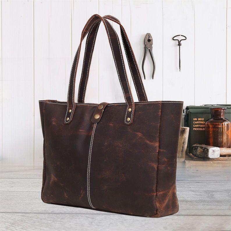 Leather Tote Handbag, Handmade Tote Bag Women, Travel Tote Vintage Style Personalised Bag, Christmas Gift for Women Mom Daughter