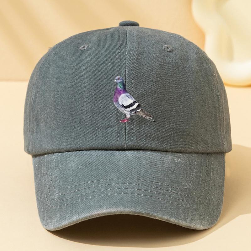 A Unisex Fashionable Baseball Cap with Pigeon Print Featuring a Classic Vintage Washed Design Lightweight Outdoor Curved Brim