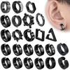 2pieces Punk Titanium Steel Ear Clip Earrings For Men Women Print Pattern Black No Pierced Fake Ear Circle New Pop Jewelry