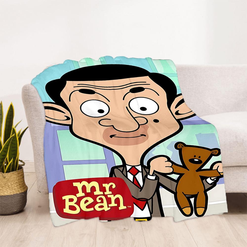 1pc Mr. Bean Cartoon Character Outdoor Blanket Lightweight Flannel, All-Season Use for Sofa, Bed, Travel, Camping, Living Room, Office, Couch010