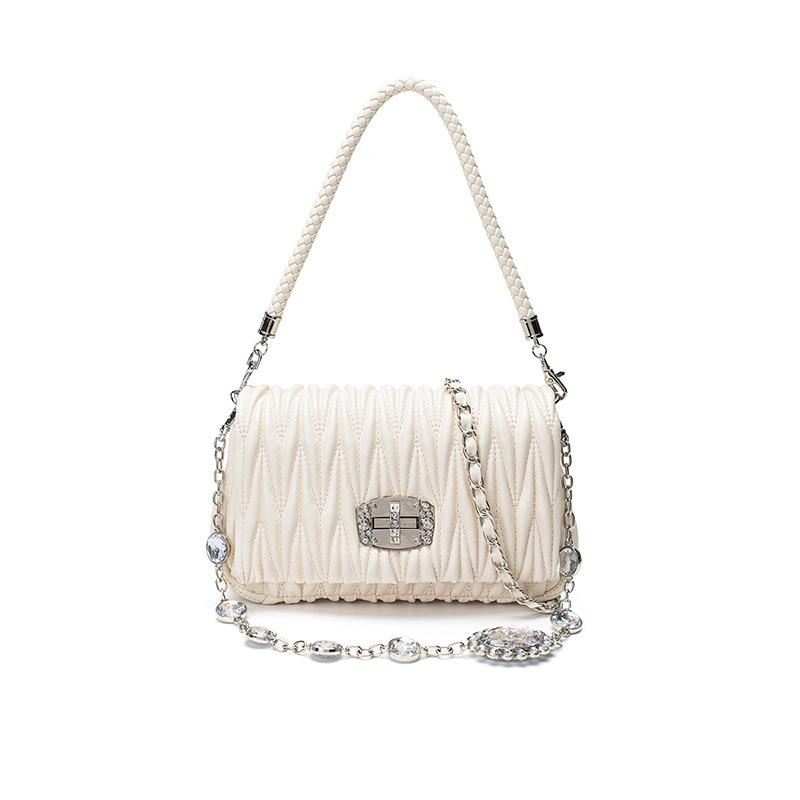 Korean Version of High End Pleated Cloud Bag Light Luxury New Rhinestone Chain Underarm Bag One Shoulder Crossbody Handbag for Women