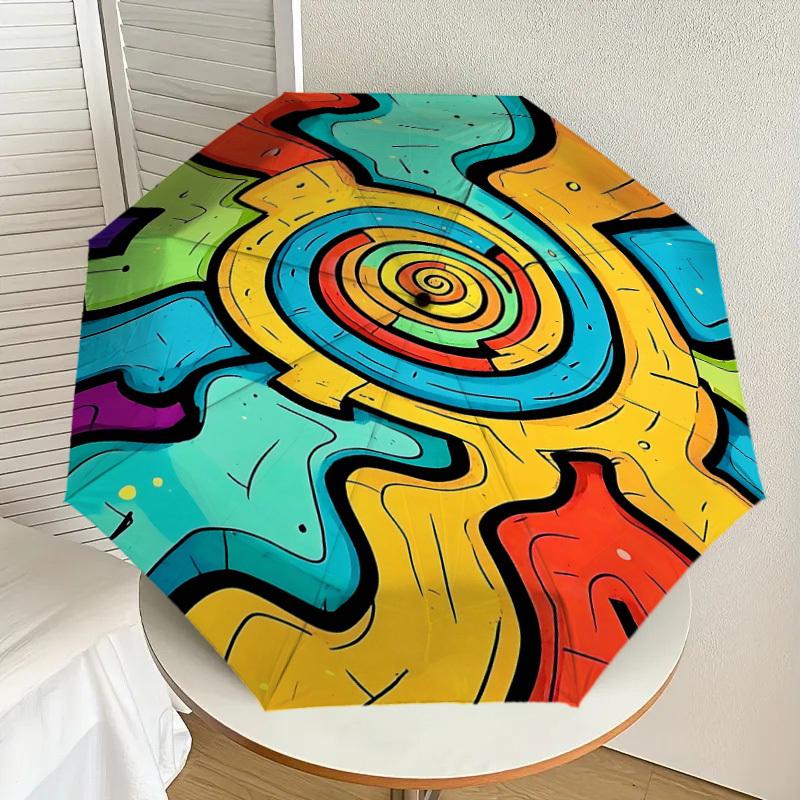 1PC Spiral Pattern Automatic Open/Close Umbrella Compact Folding Umbrella with 8-Rib Shaft Lightweight Esign, Fashion Lovers1224A