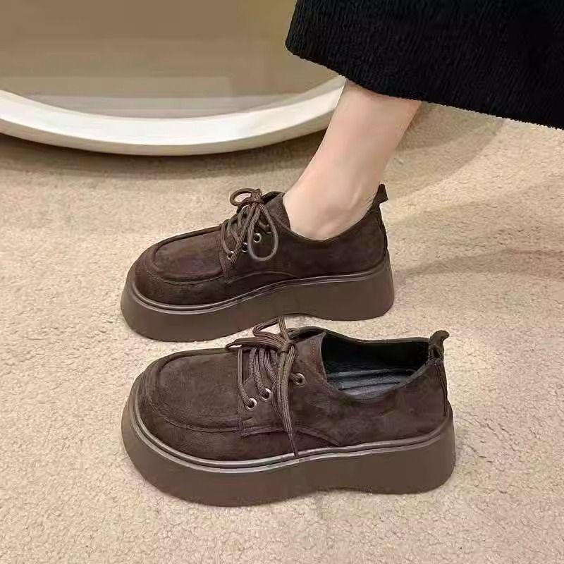 Versatile Birken Thick-soled Lace-up Annual Increase In Height and Thinness Temperament Versatile Soft-soled Muffin Loafers