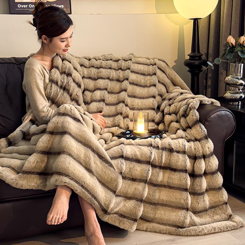 Luxus Batik Große Blasen Kaninchenfell Decke & Bettbezug, 2-in-1 Kunstfell Plüsch Überwurf, Ultra Weich Flauschig für Couch Bett Sofa