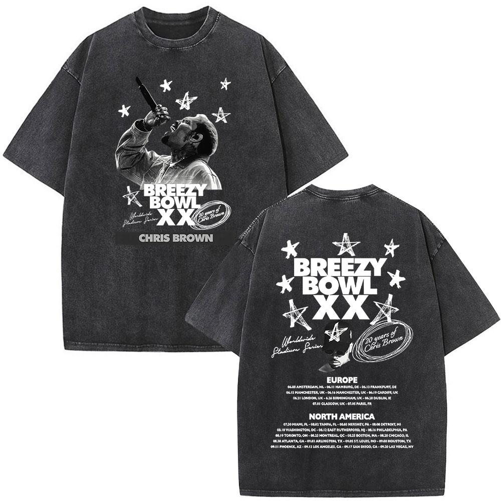 Rapper Chris Brown Breezy Big Face Graphic Vintage Washed TShirts Men Women Harajuku ONeck Cotton Casual Short Sleeve T Shirts