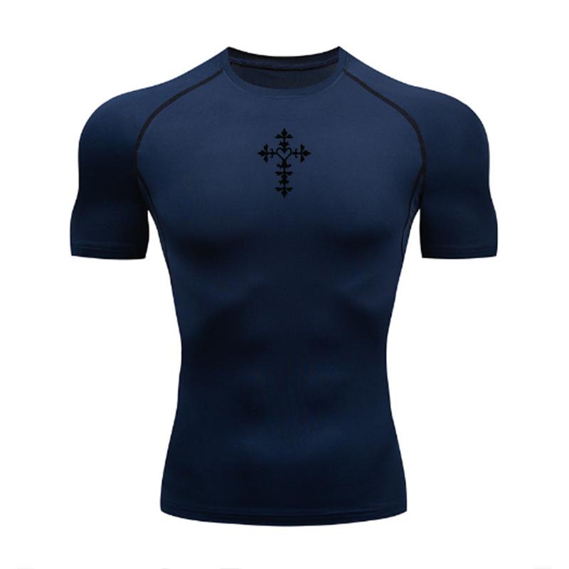 Summer Sweat-Absorbent Jogging Cycling Outdoor Men's Sports Compression T-shirt Gym Running Speed Drying Short Sleeved Casual Top