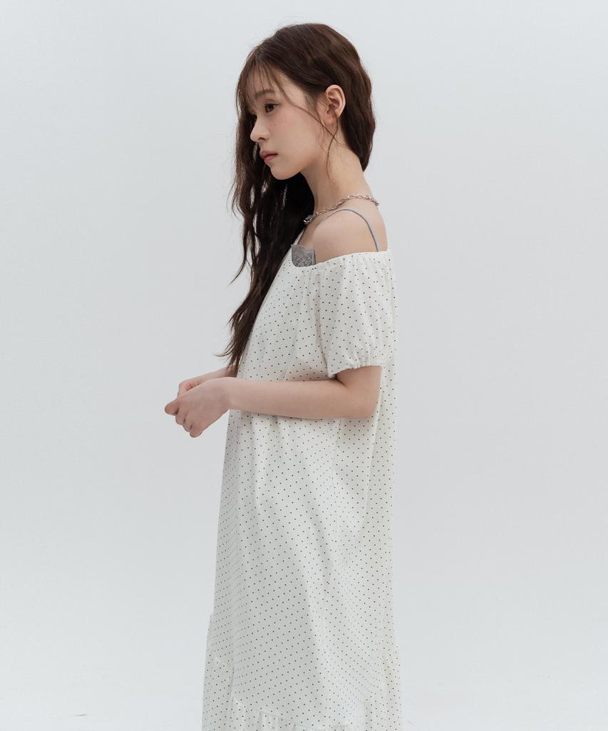 High School Disco Dot Pocket Long Dress_White