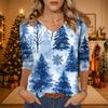 Women's Christmas Print V-Neck Three-Quarter Sleeve Loose Fit Casual Shirt
