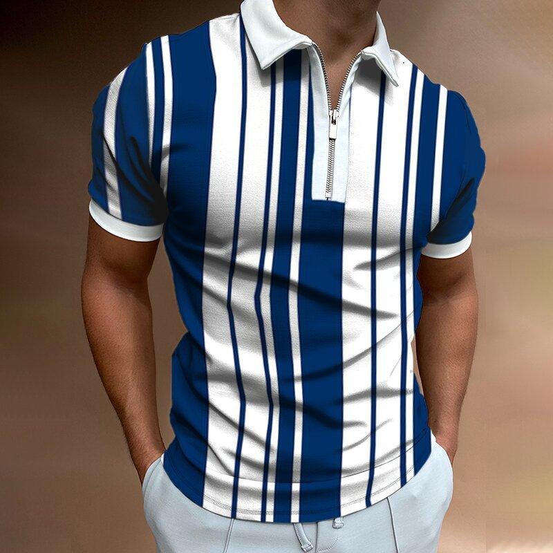 Trendy Short-sleeve Polo with Checkered Pattern, Half-zip, Casual and Stylish.