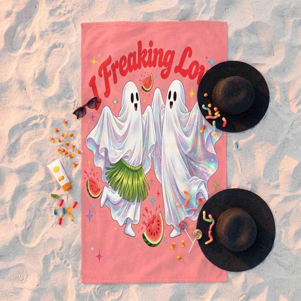 Summer Halloween Themed Printed Beach Towel for Pool Party and Outdoor Use