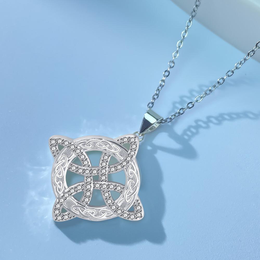 925 Silver Classic Witch Knot Necklace with Zircon Trinity Knot CZ Charm Wiccan Symbol Protection Jewelry