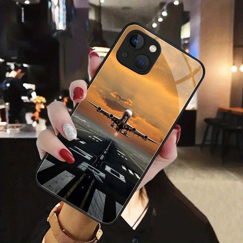 Flugzeug Festival Schillernder Druck Glas Handyhülle Für iPhone 16 17 Pro Max 11 12 13 14 15 Pro 16E 17Air 7 8 Plus XR XS X Hülle