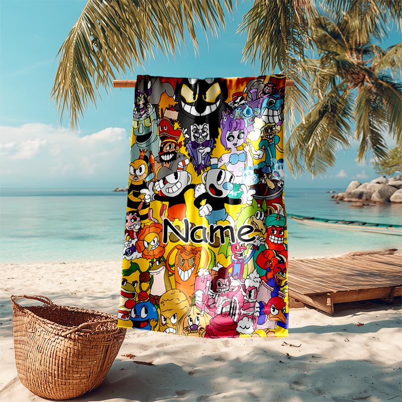 Personalized Customized Proof Beach Towel with Cuphead Pattern - Soft, Absorbent, Quick-drying, Perfect Swimming, Camping&bathing