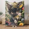 1pc Black Cat Flower Blanket Soft & Cozy, Perfect Gift for Any Occasion,Living Room, Travel, Camping, Car Blankets