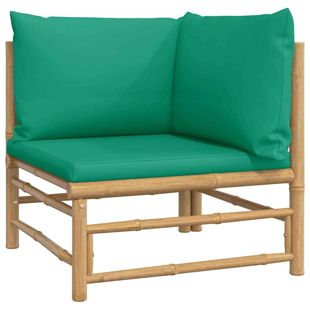 Vidaxl 2-Cz. Garden Furniture Set, Green Cushions, Bamboo