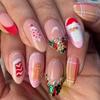 24 Pièces Noël Faux Ongles Amande Faux Ongles Père Noël Couverture Complète Ongles à Coller French Tip Ongles à Presser